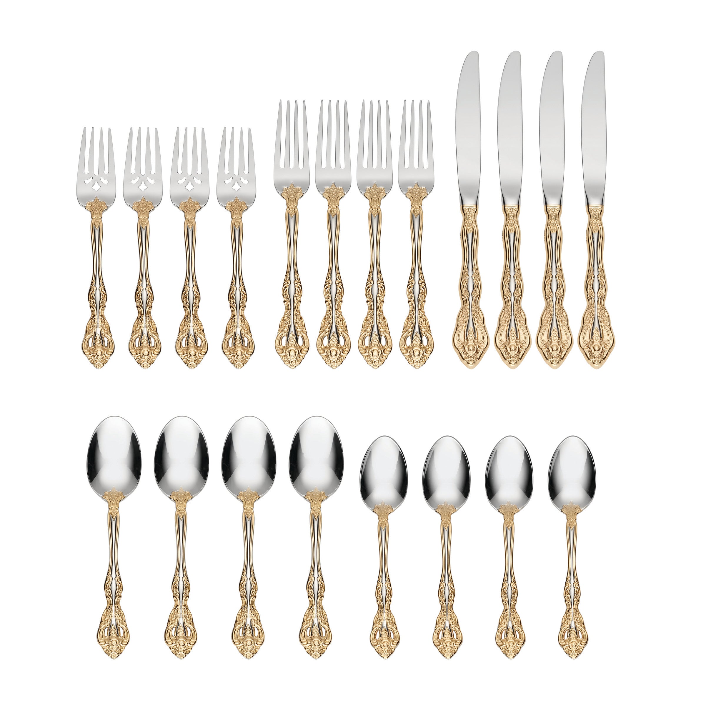 Golden Michelangelo 20-Piece Stainless Steel Flatware Set - Elegant Dining Utensils for Everyday Use, Dinner Parties & Wedding Gifts