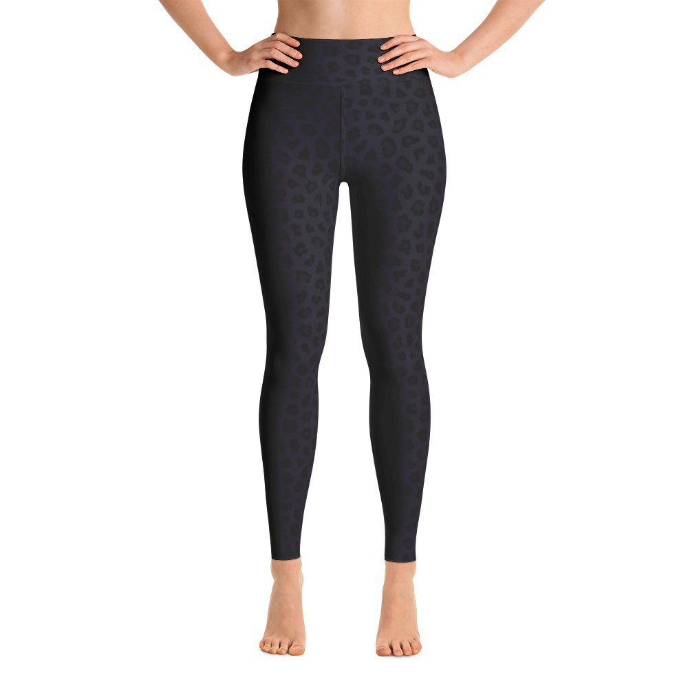 Women's High Waist Black Panther Leopard Print Yoga Pants - Made in USA | Perfect for Workouts, Running & Casual Wear