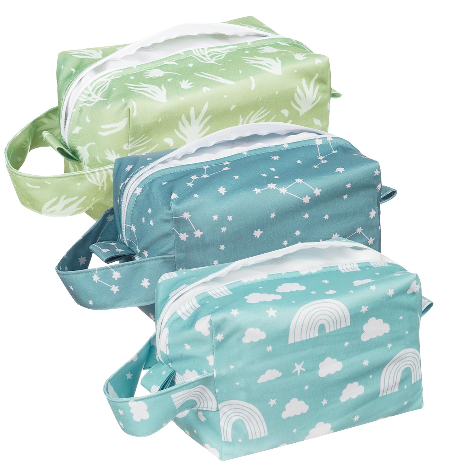 Lmbabter 3-Pack Small Waterproof Wet Bags - Reusable Diaper Tote, Makeup Pouch & Gym Storage Bag for Cloth Diapers, Toiletries, Cosmetics & Swim Essentials (Style 4) - Perfect for Daycare, Travel & Sports Activities