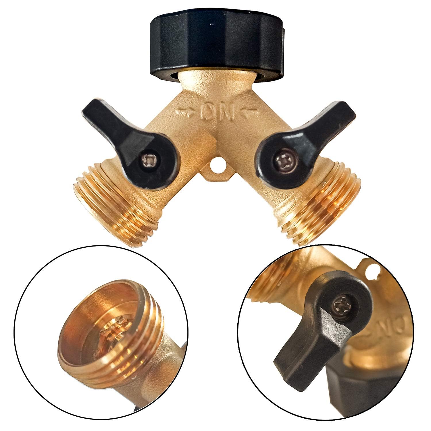 Hourleey 2-Way Brass Garden Hose Splitter - 3/4