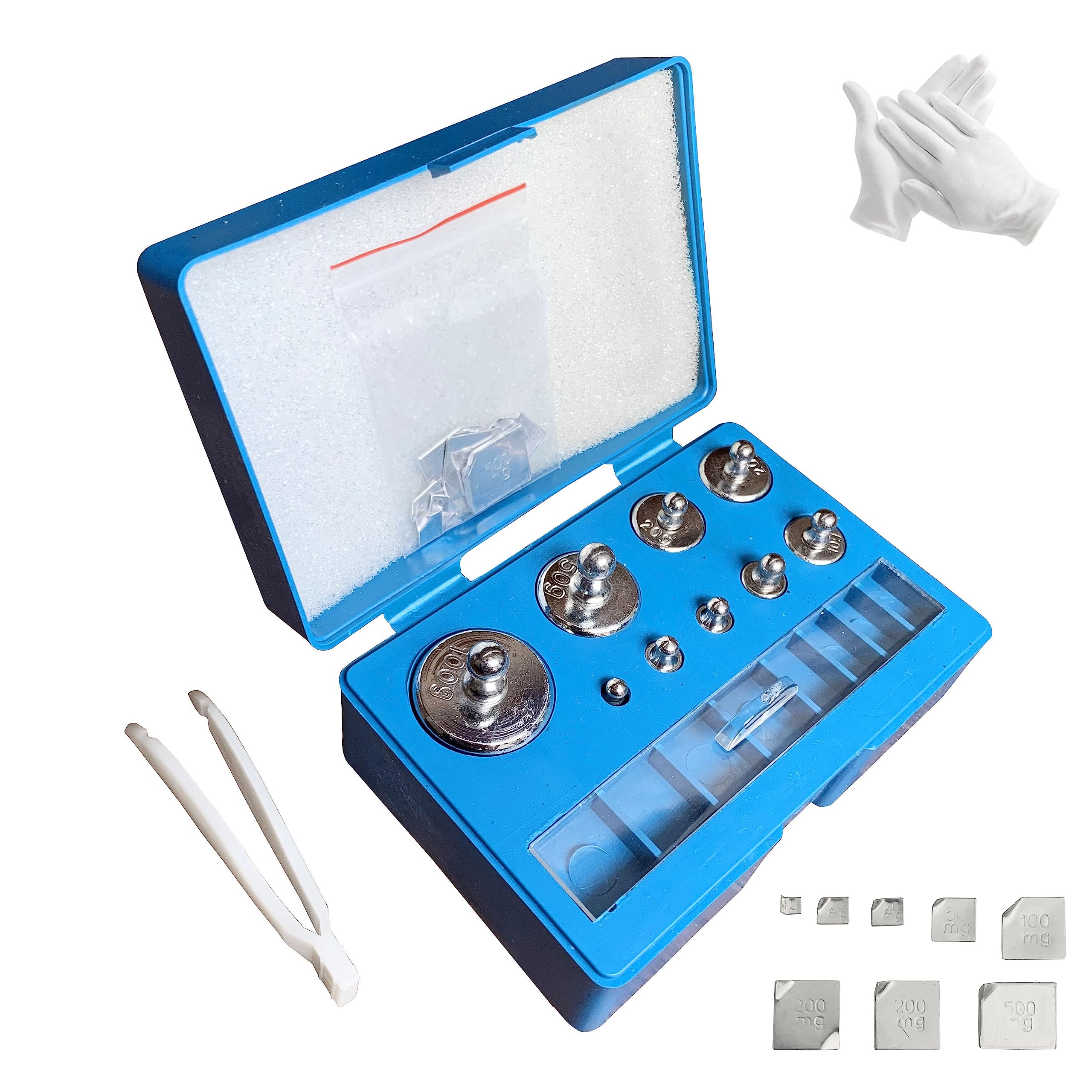 17-Piece Calibration Weight Set (10mg to 100g, Total 211g) - Precision Balance Scale Weights with Tweezers & Gloves for Jewelry Scales, Lab Equipment & Science Education | Perfect for Jewelers, Pharmacists & Chemistry Labs