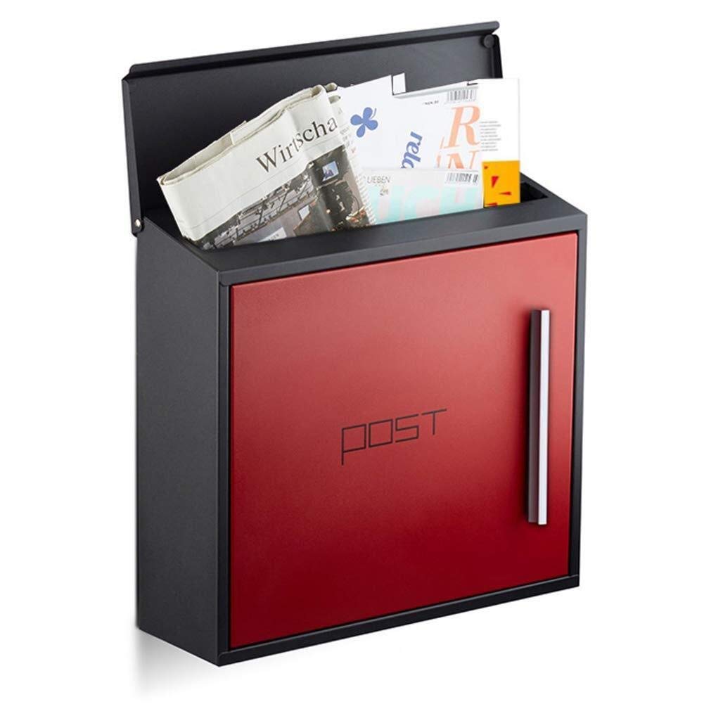 **Red Lockable Weatherproof Outdoor Mailbox - Stainless Steel Wall Mount Letter Box with Key Lock for Home, Office, Apartment & Garden - Secure Mail Collection & Delivery Solution**