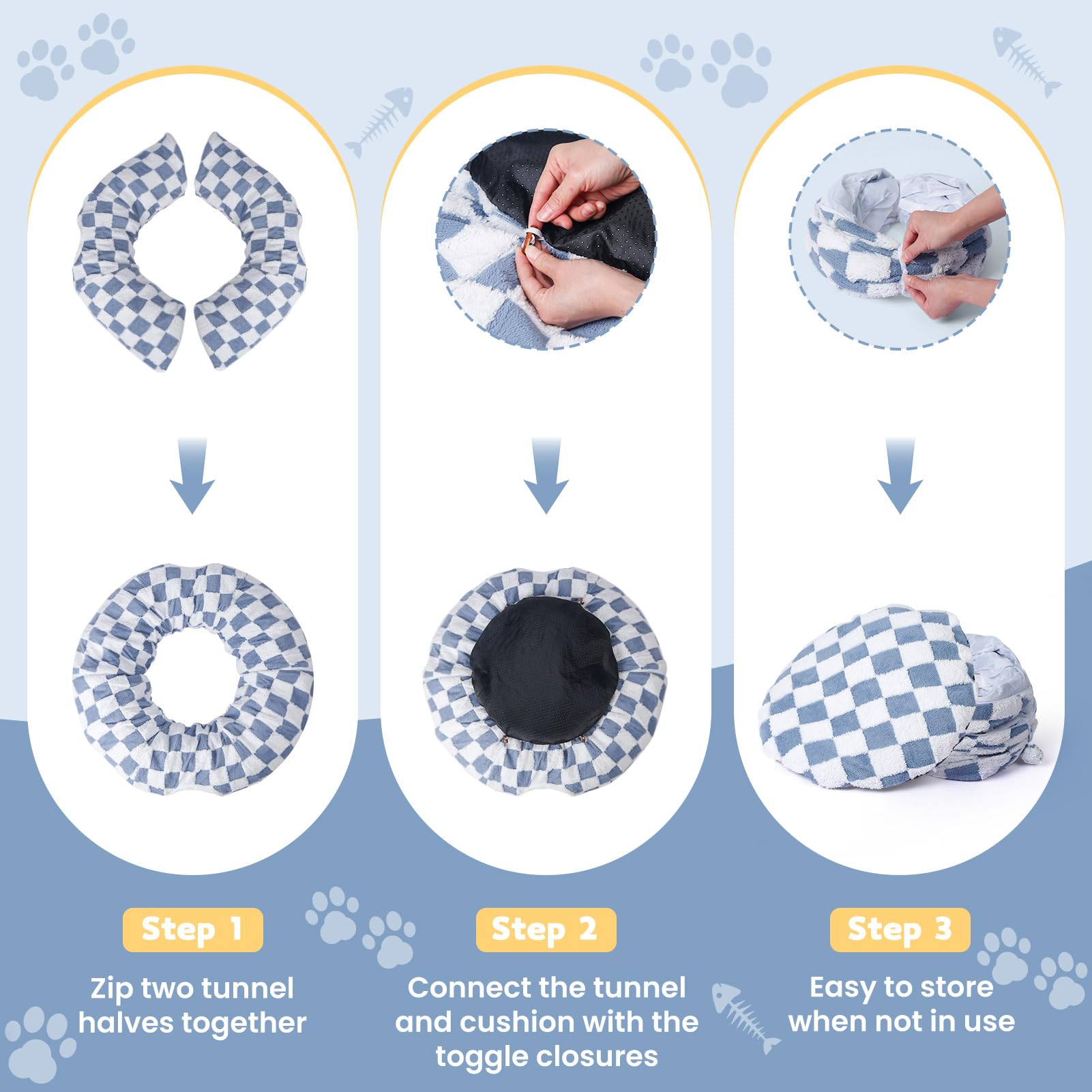 **Maansfy Large Peekaboo Cat Cave & Donut Tunnel - Interactive Cat Toy for Indoor Play, Multifunctional Round Pet Play Tube for Kittens & Medium/Large Cats (Blue) - Perfect for Hideaways, Playtime & Nap Time**