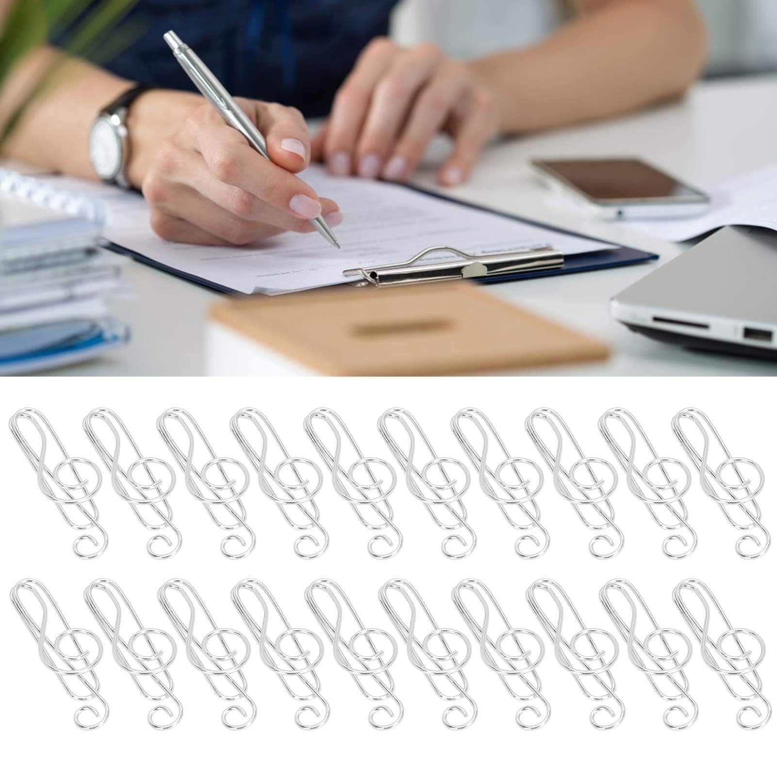 20Pcs Musical Note Paper Clips - Silver Metal Music Themed Office Clips, Creative Cute Stationery Clamps for School, Office & Home Use - Perfect for Organizing Documents, Scrapbooking & Gift Wrapping