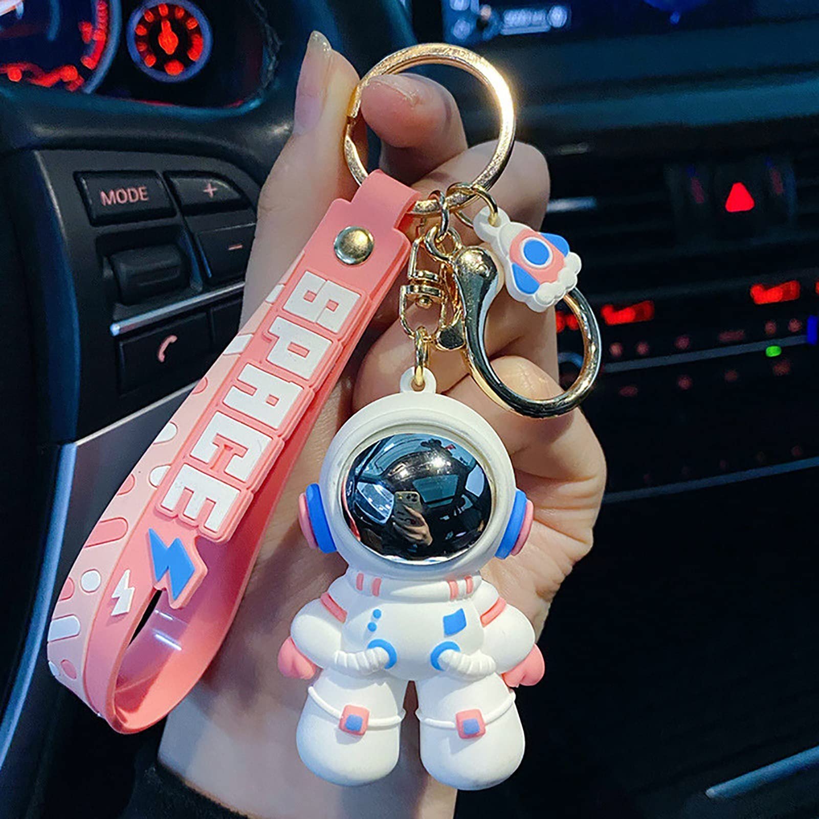 Cartoon Astronaut Keychain - Creative Wrist Strap & Car Key Ring Holder - PVC Spaceman Charm for Women & Girls (Multi-Colored, 1.6x2.5x8.7 inches) - Perfect for Backpacks, Gifts & Space Lovers
