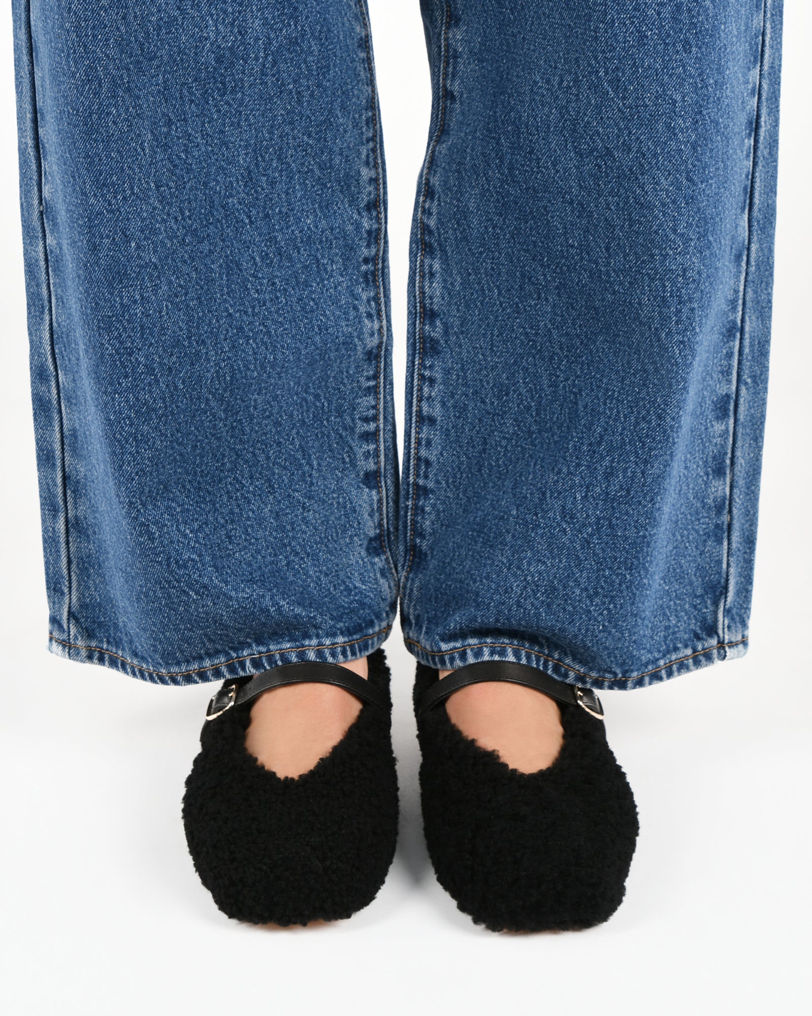April Casual Flats Black Shearling - Women's Comfortable Slip-On Shoes for Walking, Work & Everyday Wear