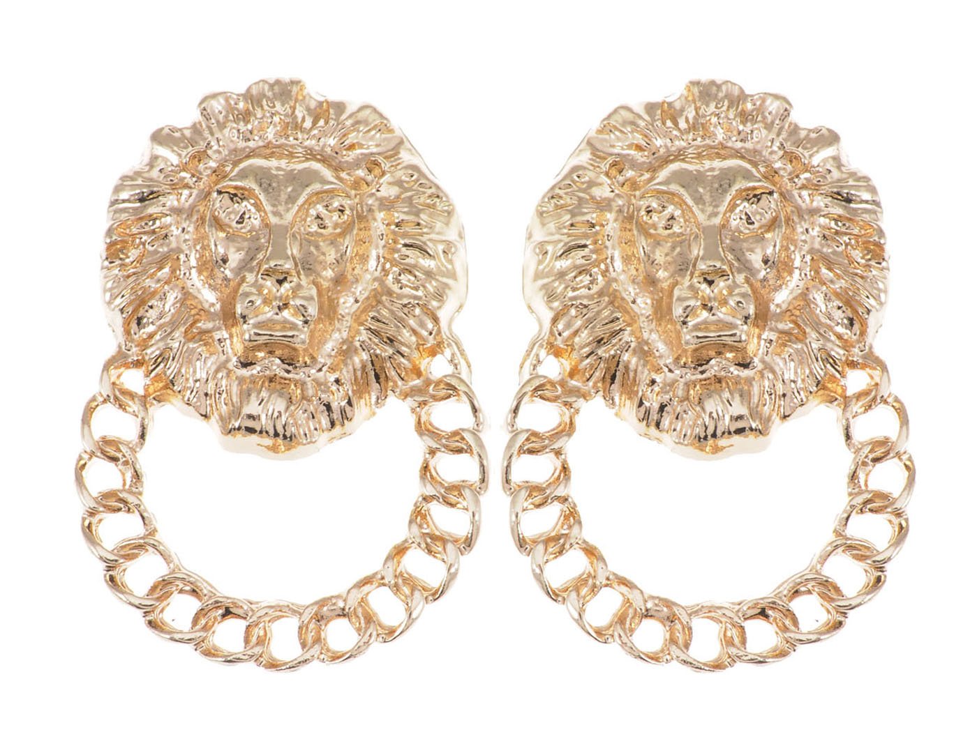 Alilang Golden Tone Venetian Etched Lion King Head Chain Hoop Dangle Earrings - Vintage Style Jewelry for Women, Perfect for Parties, Weddings & Special Occasions