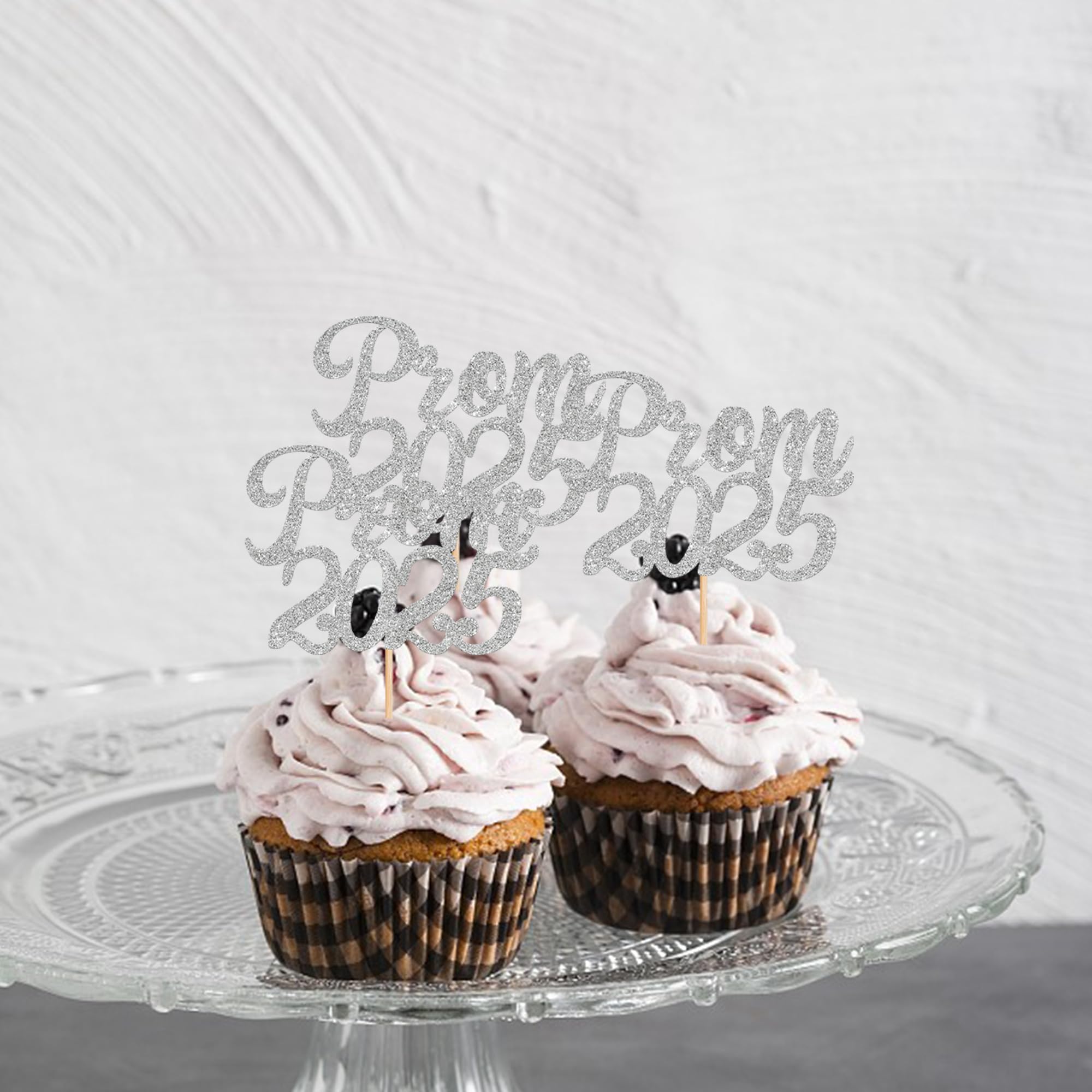 24 Pack Silver Glitter Prom 2025 Cupcake Toppers - Graduation Cake Decorations for Class of 2025, College Graduation & Prom Party Supplies - Perfect for Dessert Tables, Graduation Celebrations and Prom Night Decor