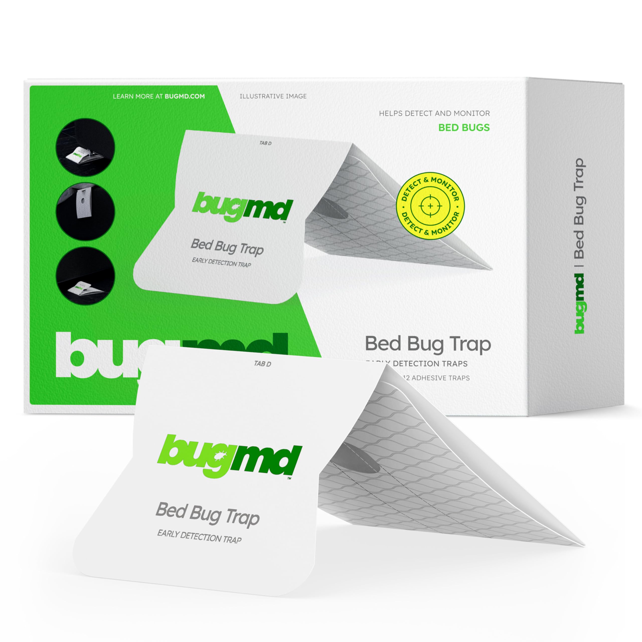 BugMD Bed Bug Trap (1 Pack, 12 Traps) - Effective Bed Bug Interceptors & Sticky Glue Traps for Indoor Pest Control | Prevent & Monitor Bed Bugs in Mattresses, Furniture & Homes