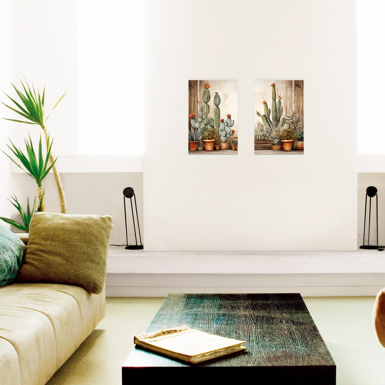 DOARTDO 2-Piece Cactus Canvas Wall Art - Desert Green Plant Succulent Painting, Boho Mexican Bathroom Decor (24x36 Inch x2, Cactus-3) | Perfect for Living Room, Bedroom, Office & Southwestern Home Decor