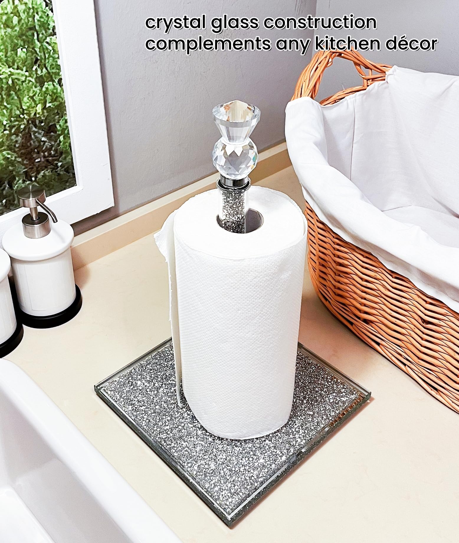 Sturdy Countertop Paper Towel Holder with Weighted Base - Kitchen & Bathroom Towel Roll Stand - Holds All Sizes of Paper Towels - Perfect for Cooking, Cleaning & Home Organization