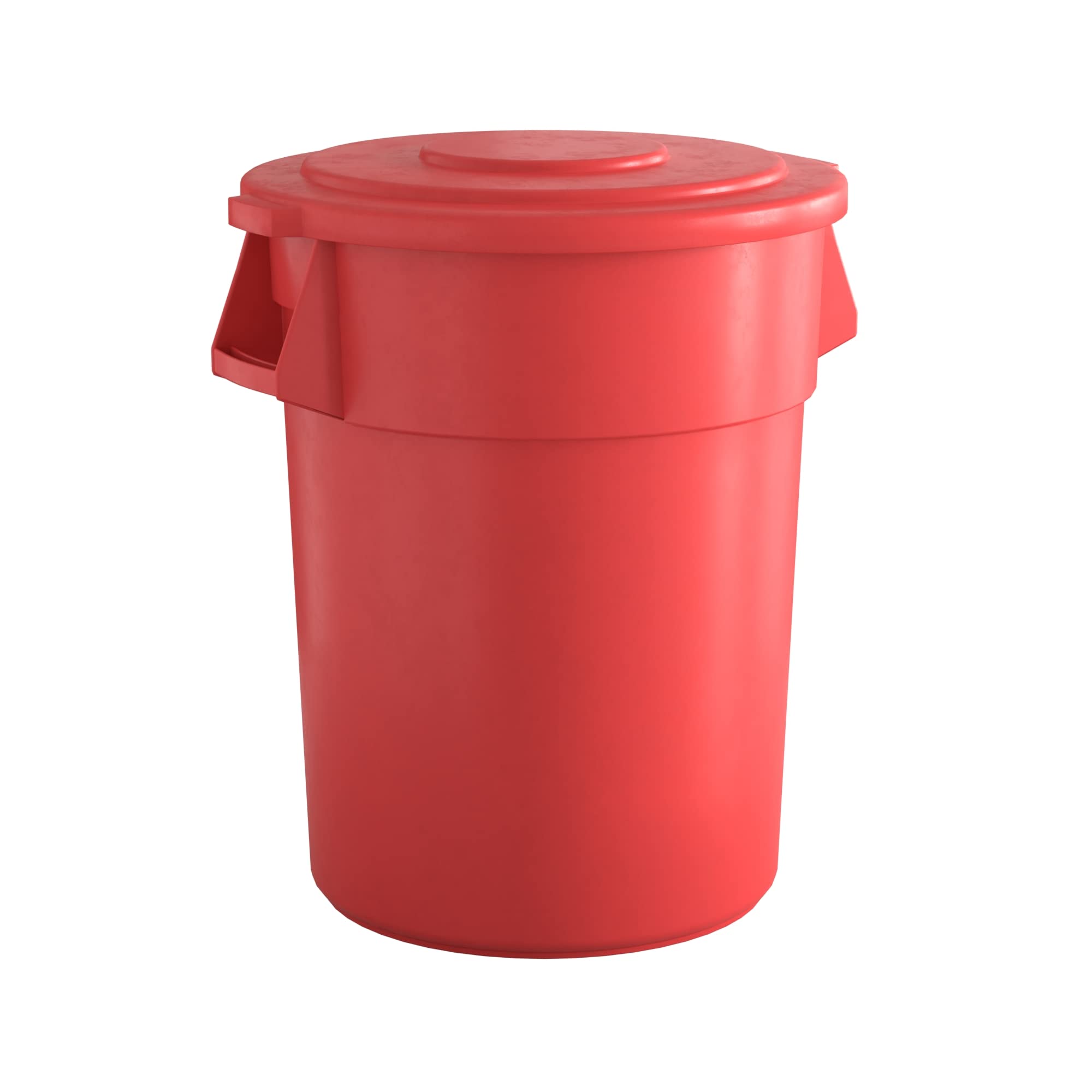 55 Gallon Red Round Commercial Trash Can with Lid - Heavy Duty Outdoor/Indoor Garbage Bin for Restaurants, Schools & Offices