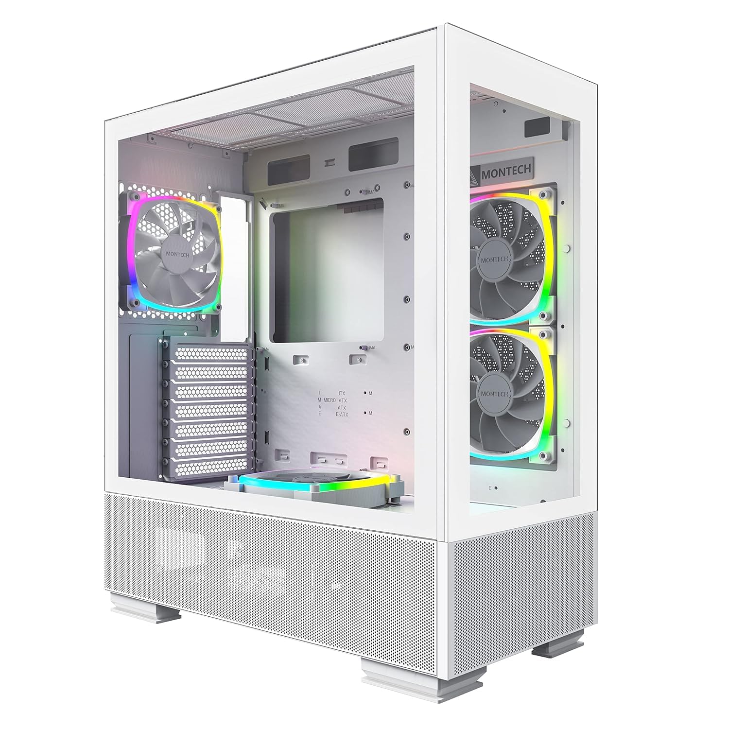 Montech Sky Two White ATX Mid Tower Gaming PC Case - Dual Tempered Glass, 4X Pre-Installed PWM ARGB Fans, High Airflow Design, USB Type-C Port | Perfect for Gaming Rigs, Streaming Setups & High-Performance Workstations
