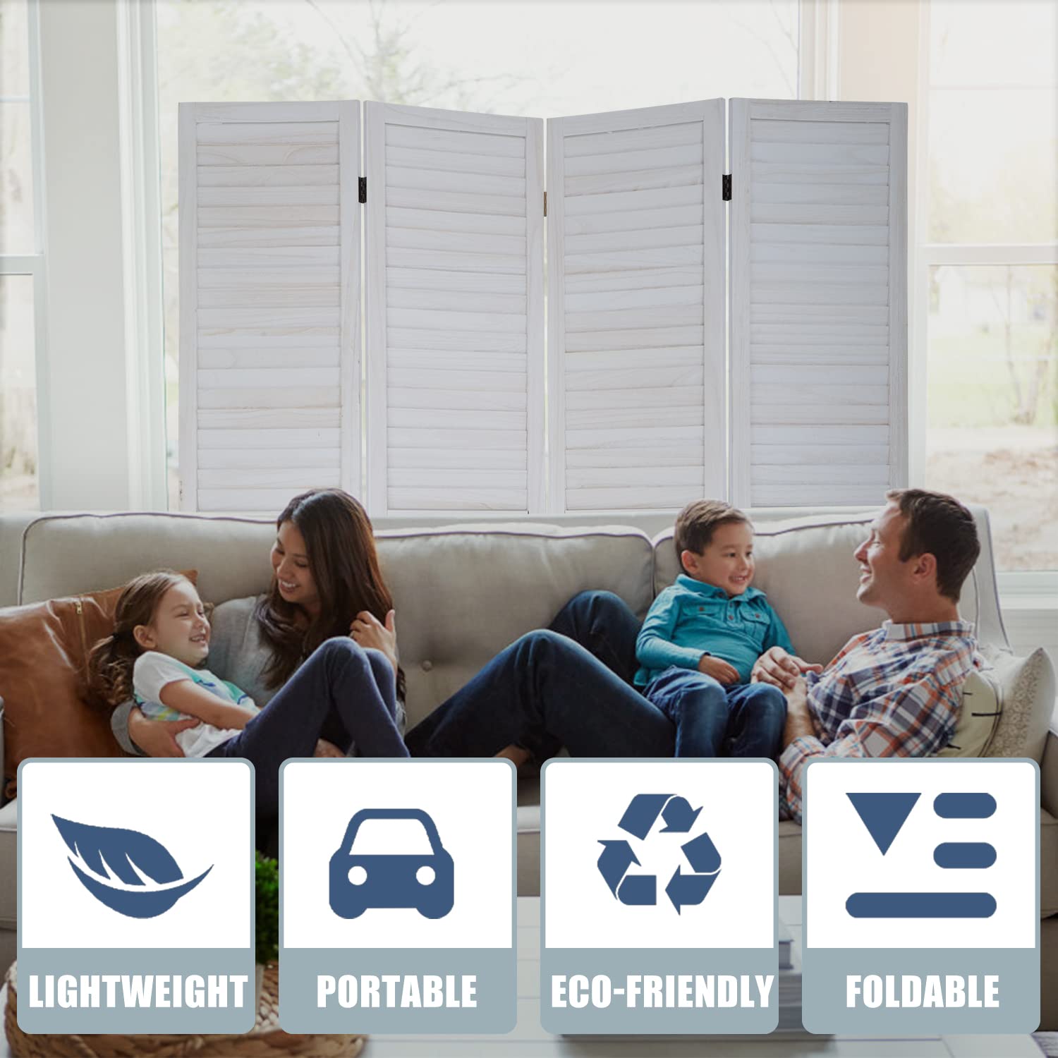 4 Panel Wooden Room Divider Privacy Screen - Foldable Partition for Home, Office & Bedroom - Perfect for Creating Private Spaces in Open Areas