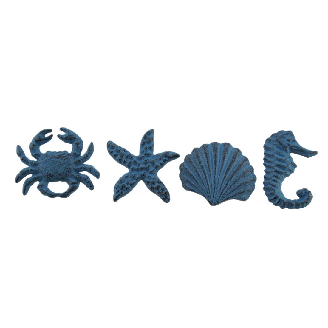 4 Pack Blue Cast Iron Coastal Drawer Pulls - Nautical Cabinet Knobs for Beach House Decor | Perfect for Kitchen Cabinets, Bathroom Vanities & Dresser Drawers