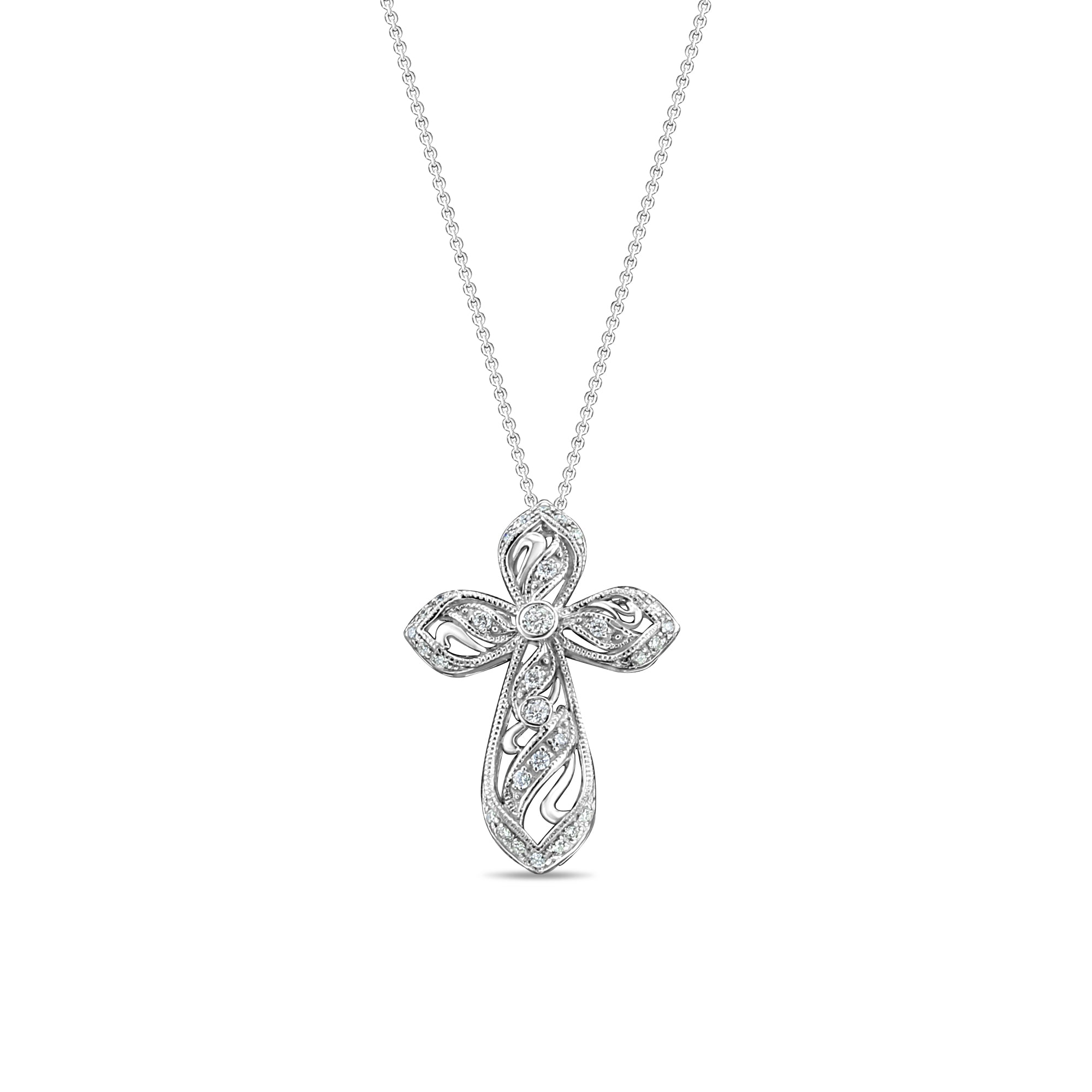 Celtic Irish Style Diamond Cross Pendant .50cttw 14k White Gold Necklace for Women - Elegant Religious Jewelry Gift for Baptism, First Communion & Weddings