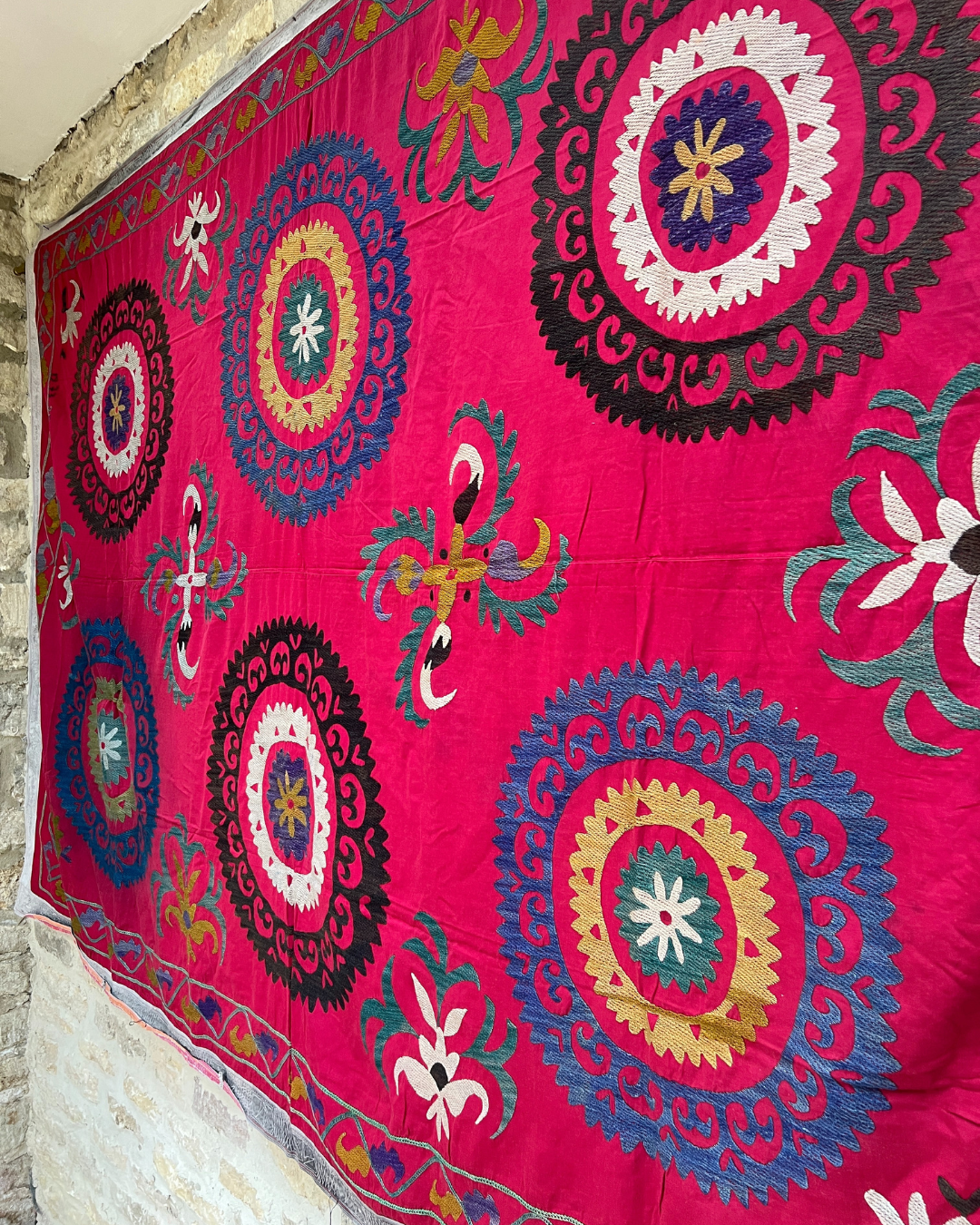 Extra Large Suzani 016 - Handmade Cotton Embroidered Bohemian Throw Blanket for Bed, Sofa & Home Decor | Perfect for Boho Chic Living Room, Bedroom & Cozy Winter Nights