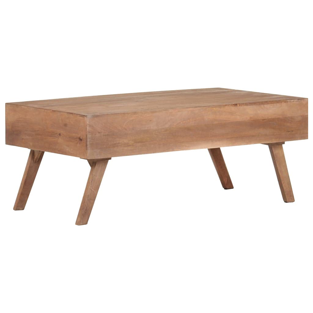 Mango Wood Coffee Table with 2 Drawers - Rustic Rectangular Couch Table for Living Room