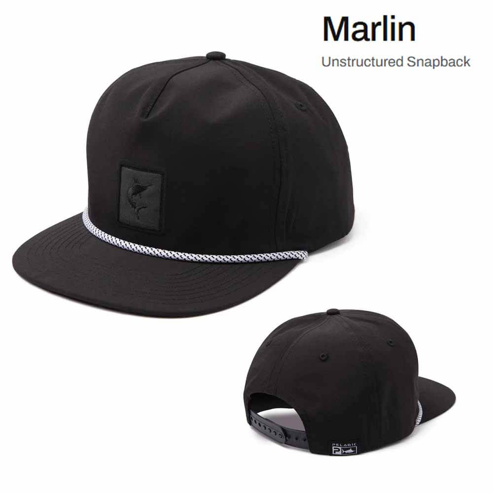 Pelagic Black Marlin Unstructured Snapback Hat - Adjustable Dad Cap for Men & Women - Casual Outdoor Fishing & Sports Hat for Beach, Streetwear, and Everyday Fashion