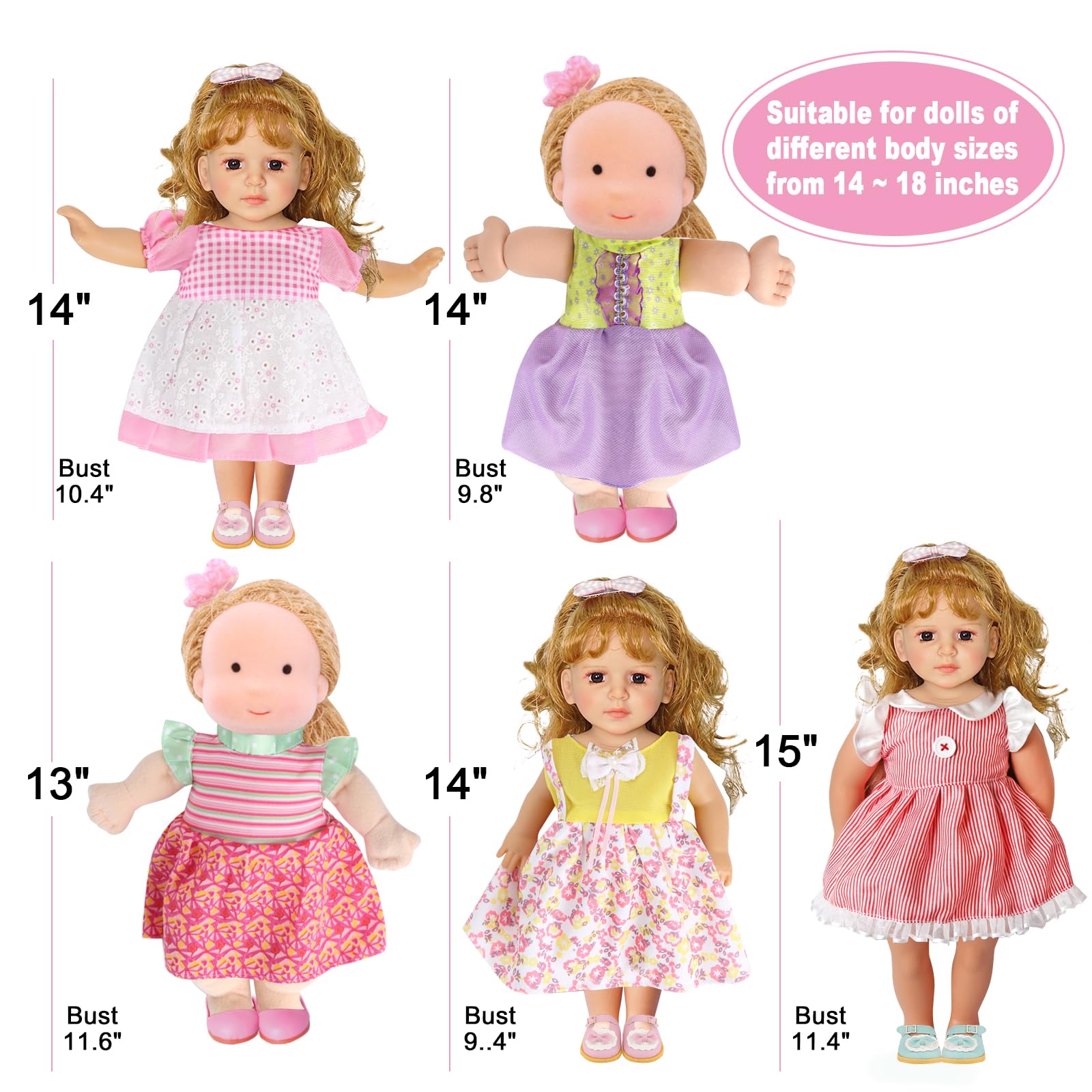 14-Piece Doll Clothes and Accessories Set for 13-15 Inch Baby Dolls - 12 Dresses + 2 Underwear Outfits - Perfect Gift for Girls | Playtime, Dress-Up, and Pretend Play