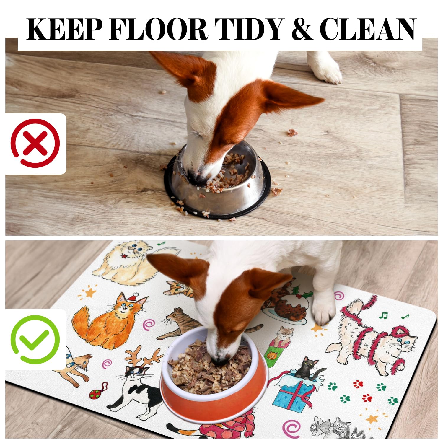 **Non-Slip Absorbent Pet Food Mat for Dogs & Cats - Quick Dry Waterproof Dog Bowl Mat for Food & Water - Perfect for Messy Eaters & Spill Protection in Kitchen or Feeding Area**