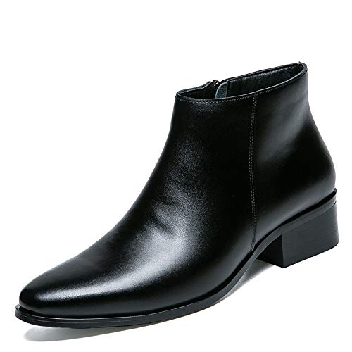 Men's Stylish Leather Oxford Boots - High-Top Side Zip Casual Shoes with Pointed Toe & Easy-Care Design | Black Slip-On Size 39 EU | Perfect for Office, Dating & Night Out