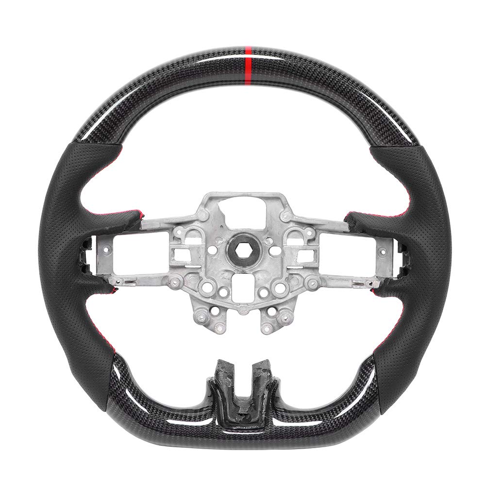 KIMISS Carbon Fiber Racing Steering Wheel with Nappa Perforated Leather & Red Stitching - Compatible with Ford Mustang V6/EcoBoost/GT/Shelby - Upgrade Your Driving Experience for Track & Street Performance