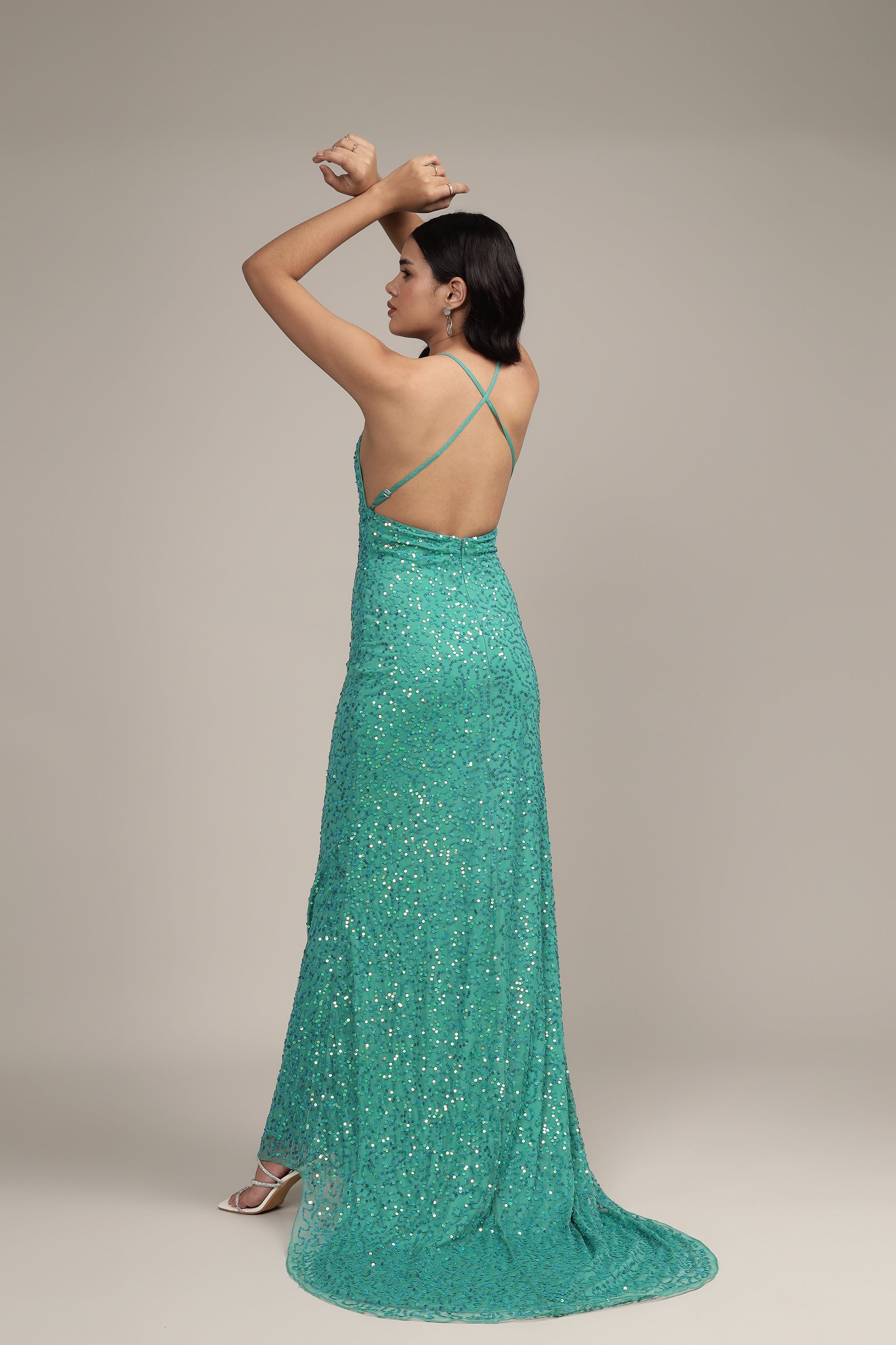 Silvana Embellished Maxi Dress in Teal - Elegant Long Formal Gown for Women, Perfect for Weddings, Parties & Special Occasions