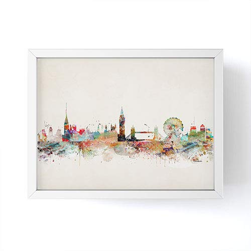 Bri Buckley London City Skyline Mini Art Print - 4x3 Inch White Framed Wall Decor - Perfect for Home Office, Living Room & Gift Giving
