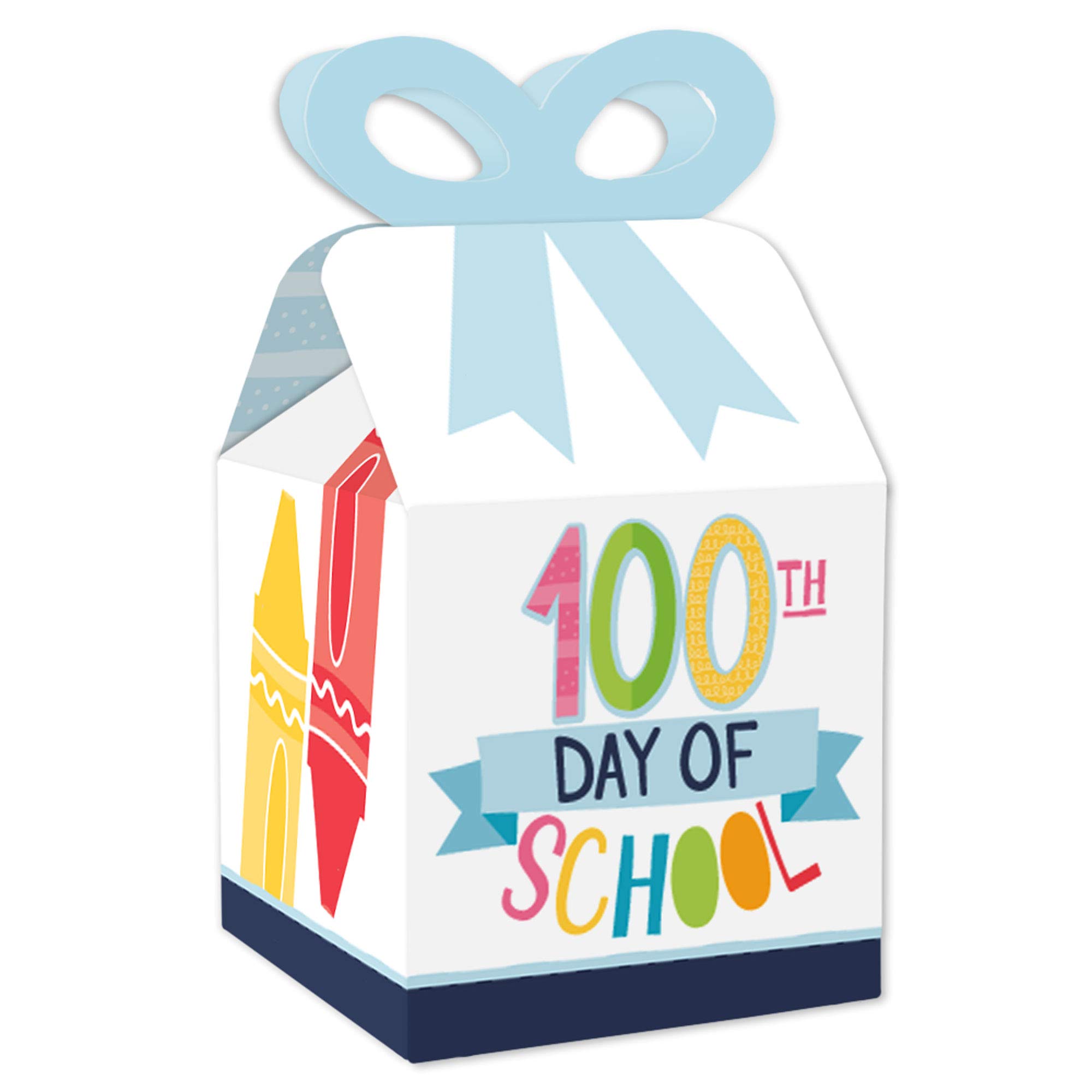 Happy 100th Day of School Square Favor Gift Boxes - Set of 12 Colorful Party Bow Boxes for 100 Days Celebration - Perfect for Classroom Rewards, School Milestones & Teacher Appreciation Gifts