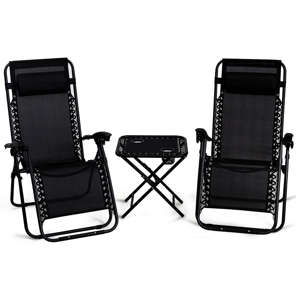 Giantex 3-Piece Zero Gravity Chair Set - Patio Chaise Lounge Chairs for Outdoor, Yard, Pool - Folding Recliner with Side Table (Black) | Perfect for Backyard Relaxation, Beach Lounging & Poolside Comfort