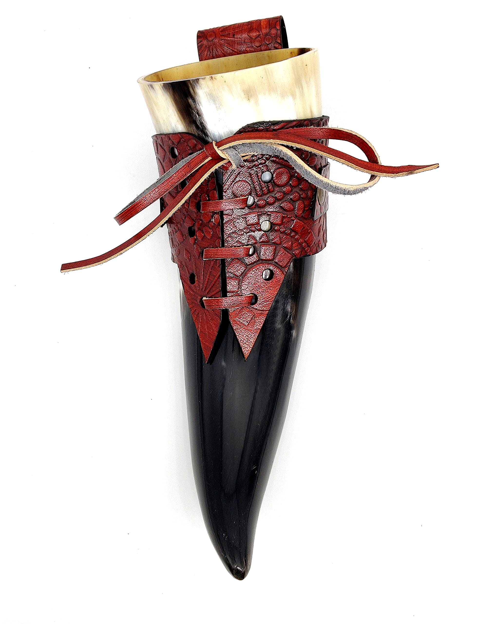 Authentic Viking Drinking Horn 16 oz - Handcrafted Medieval Norse Style with Genuine Leather Holster - Natural Finish - Perfect for Renaissance Fairs, LARP Events, and Viking Themed Parties