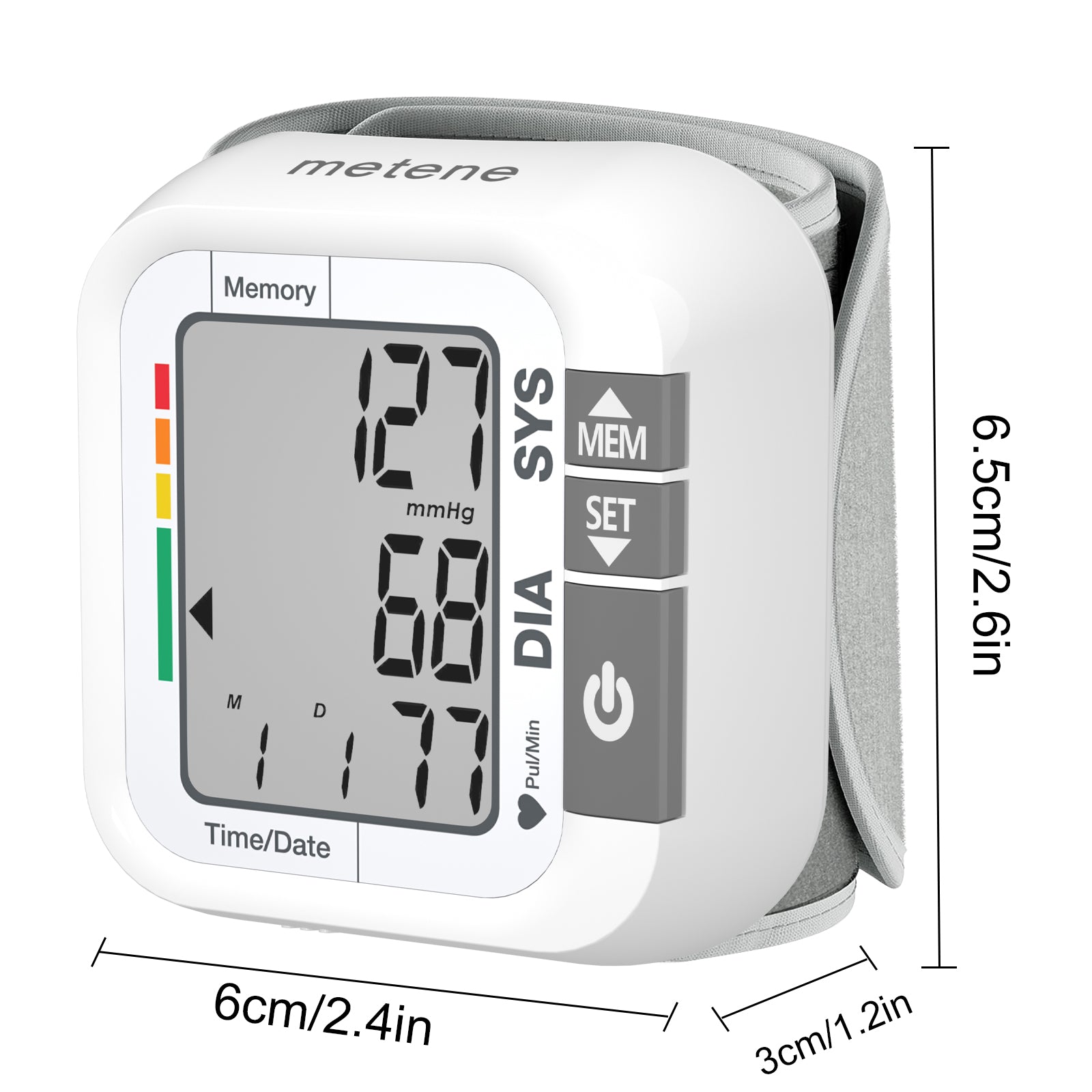 Metene Wrist Blood Pressure Monitor - Accurate Digital BP Machine for Home Use with Large LCD Display, 99x2 Memory Storage & Carrying Case - Ideal for Seniors, Travel & Health Monitoring