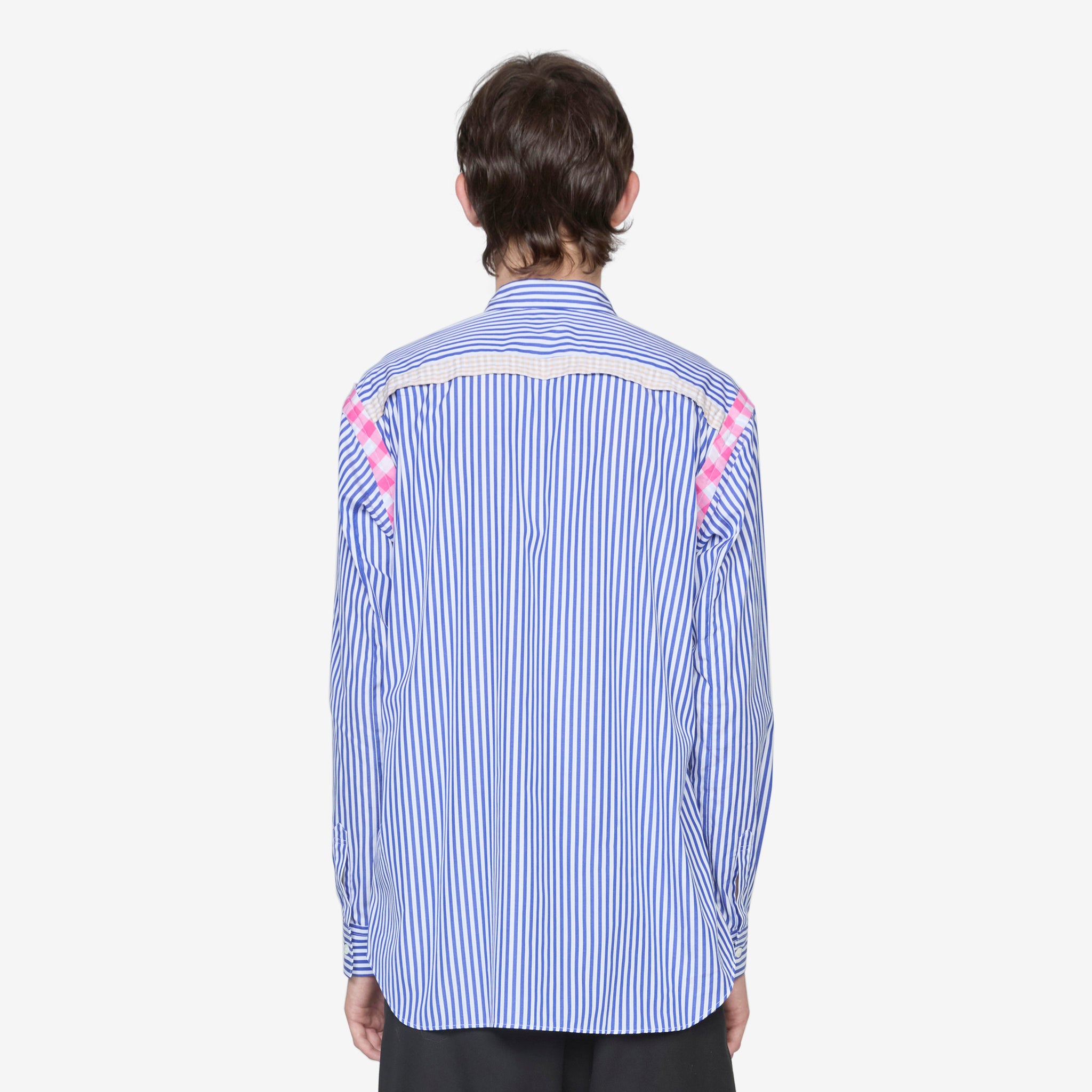 Blue Striped Gingham Trim Shirt for Women - Casual Summer Button Down Top for Picnics, Beach Outings and Office Wear