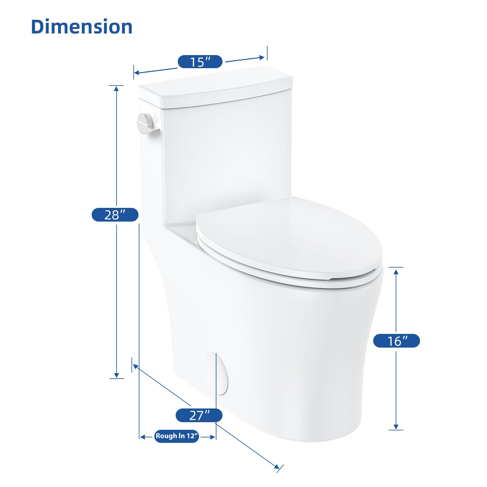 Elongated One-Piece Toilet with Soft-Close Seat | 1.28 GPF Powerful Flush | Left Side Trip Lever | 12