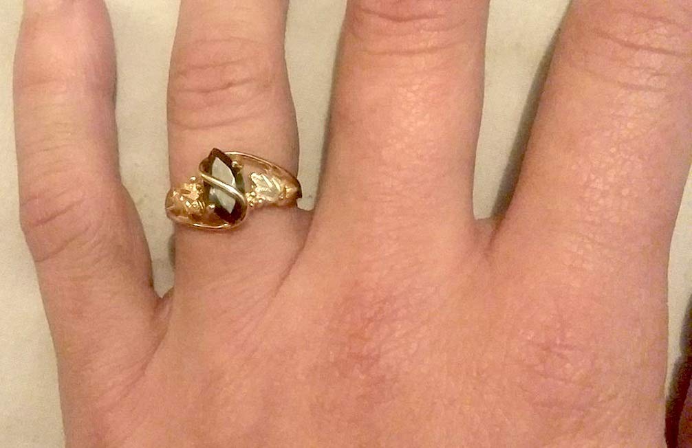 10K Yellow Gold Marquise Mystic Fire Topaz Wrap Ring with 12K Rose & Green Gold Black Hills Gold Accents - Elegant Jewelry for Weddings, Anniversaries & Special Occasions