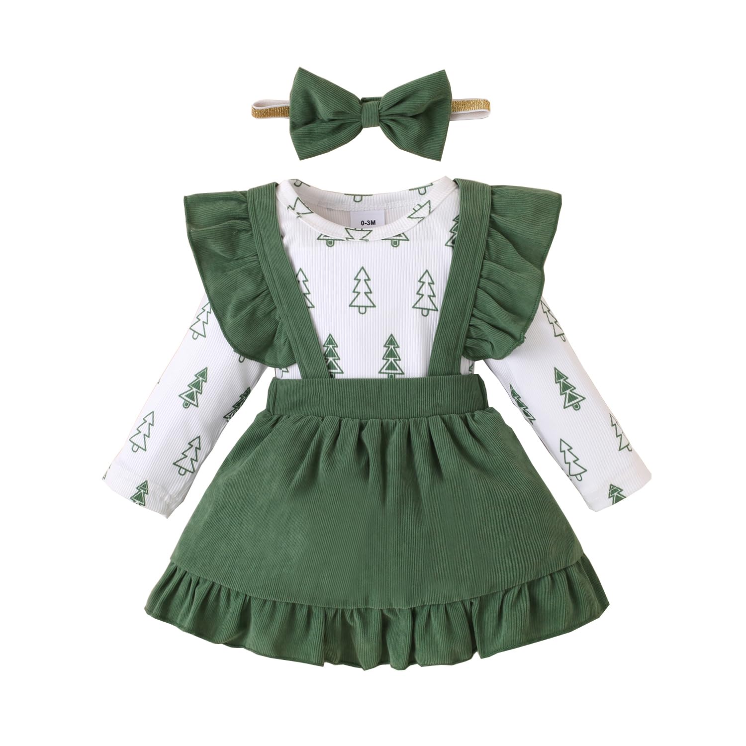 Willow Dance Newborn Baby Girl Clothes - Toddler Long Sleeve Christmas Romper with Ruffle Skirt, Overall Dress and Headband Set - Perfect for Holiday Photos, Family Gatherings & Special Occasions