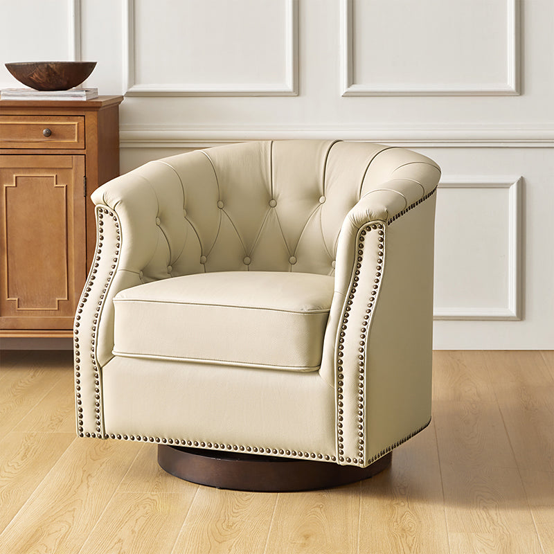 Morris Chesterfield Traditional Rocker Button Tufted Swivel Chair - Classic Leather Upholstered Recliner for Living Room, Office & Study - Perfect for Relaxing, Reading & Entertaining Guests
