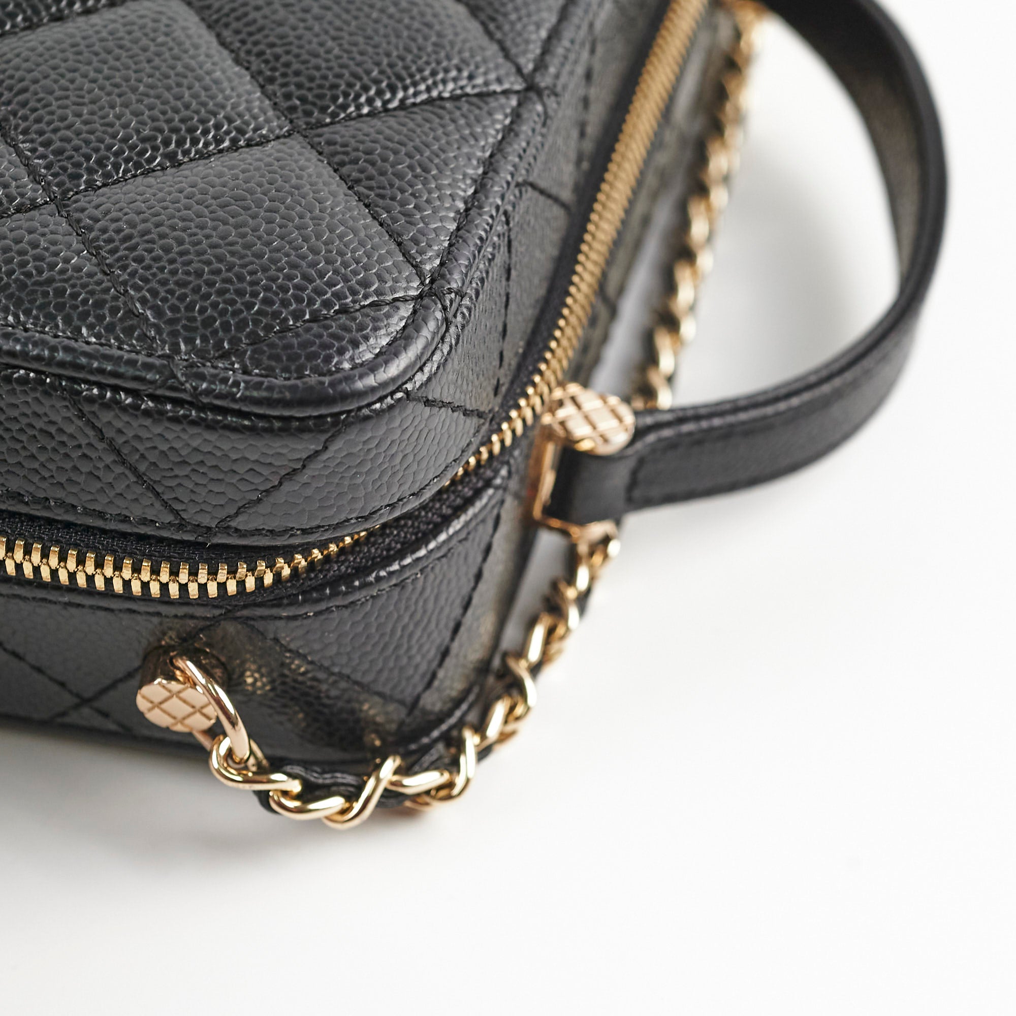 Authentic Chanel Caviar Vanity Bag with Top Handle - Microchipped Black Leather - Perfect for Evening Events & Luxury Travel Accessories