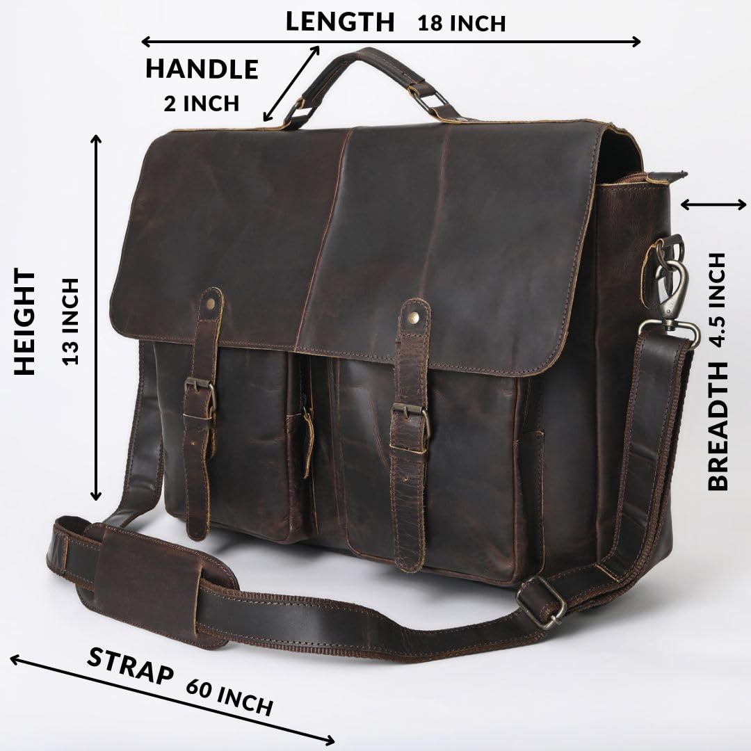 Premium Brown Hunter Leather Laptop Messenger Bag for Men & Women - Durable Business Briefcase for Work, Travel & College (15.6 Inch)