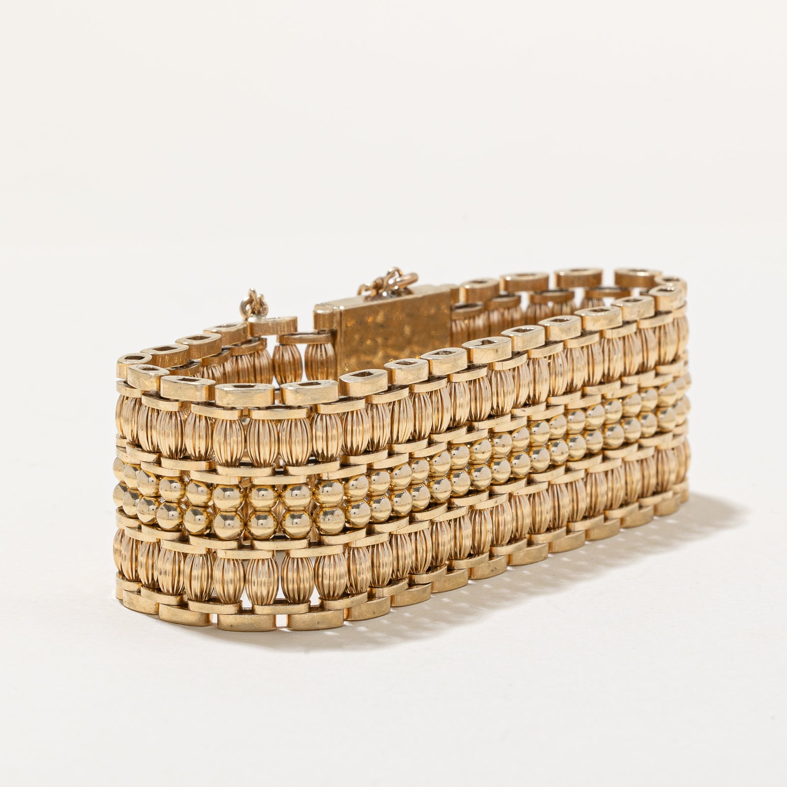 14K Yellow Gold Ornate Beaded Bracelet for Women | 25.07mm Adjustable Length | Elegant Jewelry Gift for Birthday, Anniversary & Special Occasions