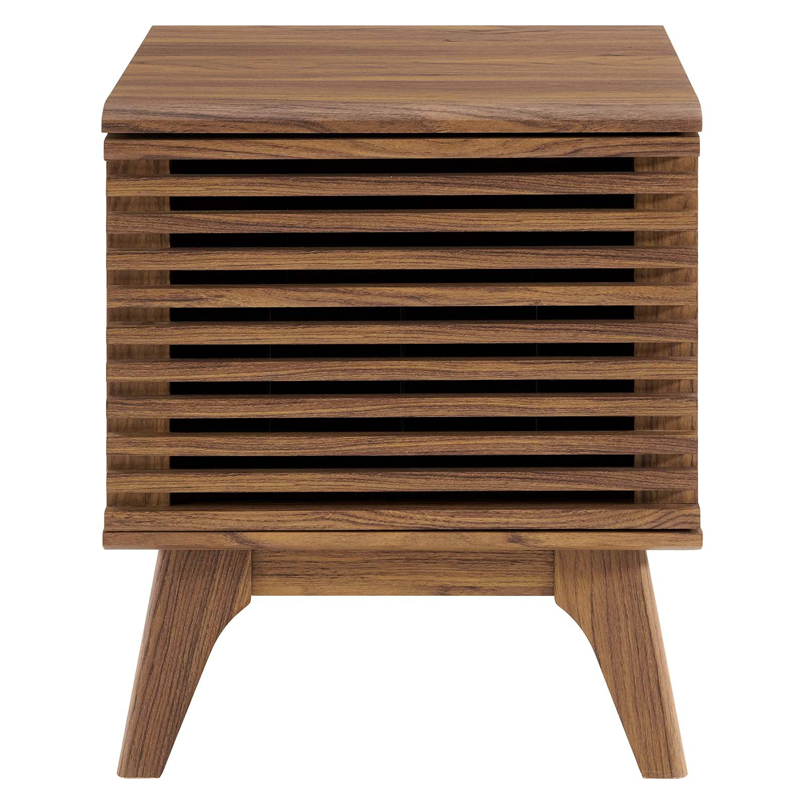 Modern Brown Walnut Wood Sofa Side Table Display Stand - Contemporary End Table for Living Room, Lounge, Hotel & Hospitality Decor