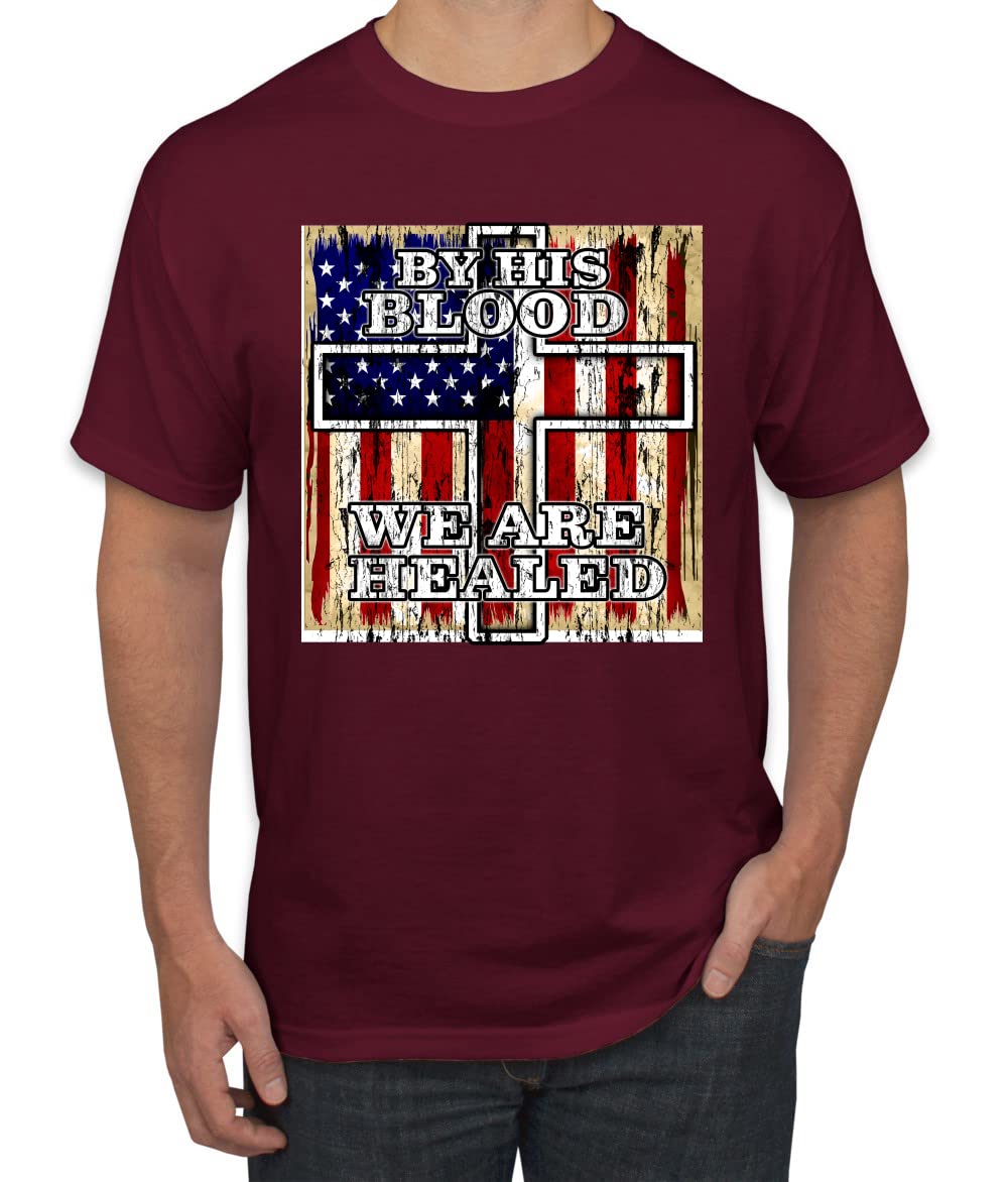 Christian Men's Graphic T-Shirt - By His Blood We Are Healed for Church & Worship