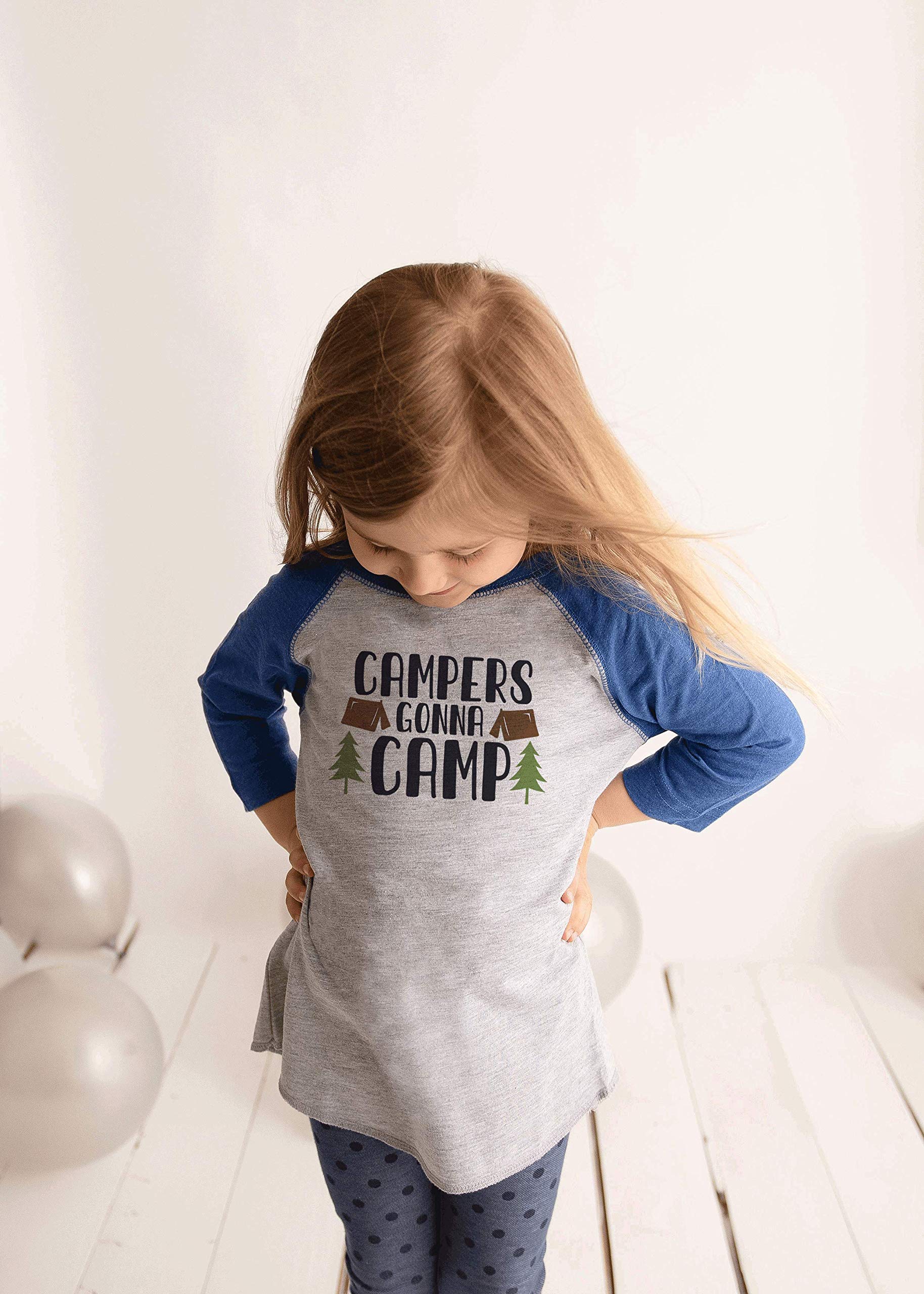 7 ate 9 Apparel Kids Camping T-Shirt - Blue Cotton Tee for Outdoor Adventures, Hiking & Family Camping Trips