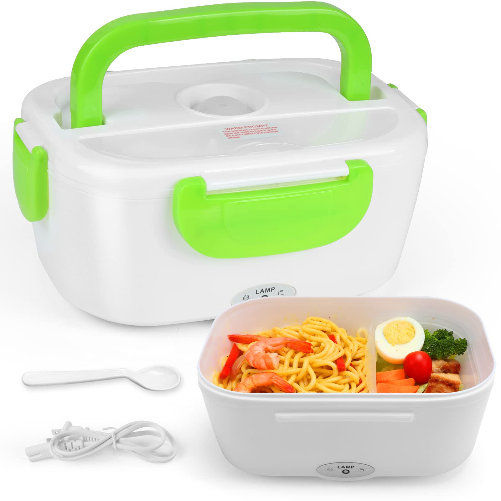 VECH Electric Lunch Box - 110V Portable Food Warmer, Bento Box Heater for Home, Office & Travel - Reusable & Eco-Friendly Green Lunch Container (Perfect for Commuting, Camping & Workplace Meals)