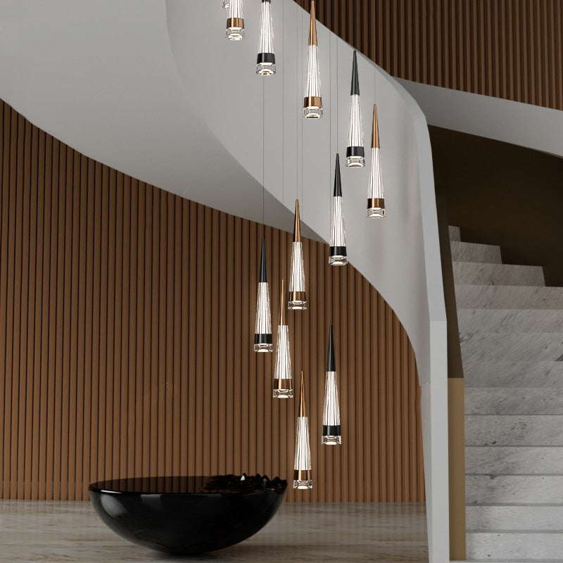 Spiral Cones Staircase Chandelier - Elegant Modern Lighting Fixture for Stairwell, Foyer & Entryway Decor
