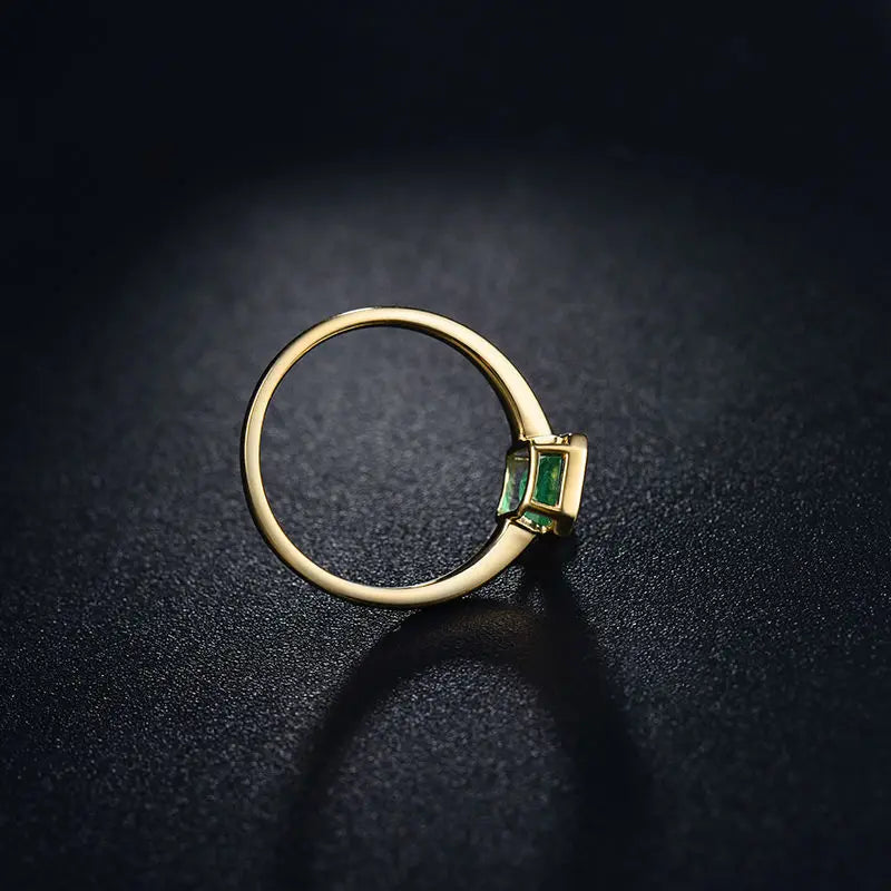 14K Yellow Gold Natural Emerald Promise Ring for Women - Elegant Fine Jewelry Gift for Christmas, Anniversary, Engagement & Special Occasions