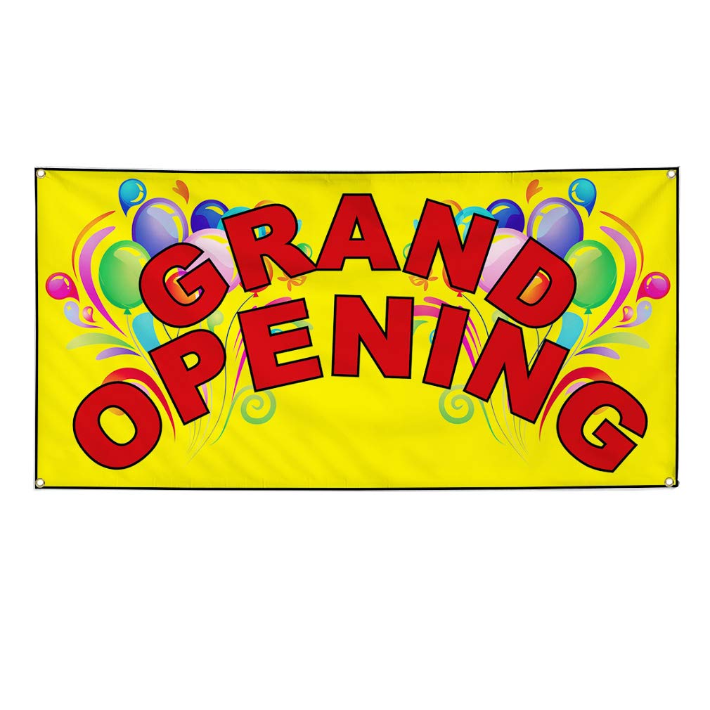 Grand Opening Vinyl Banner - 16x40in, 4 Grommets | Business Advertising Sign for Store Events