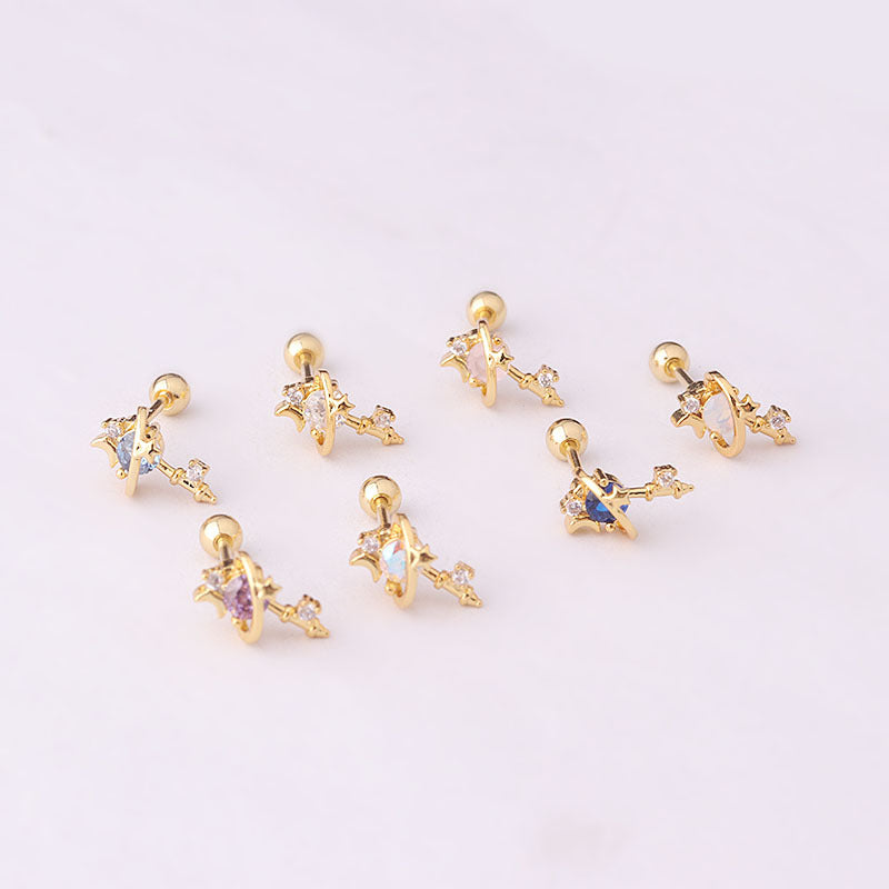20G Planet Star Key Upper Lobe Sleeper Earrings - Trendy Cartilage Hoop Earrings for Women | Perfect for Everyday Wear, Parties & Gifts - HSPJ726
