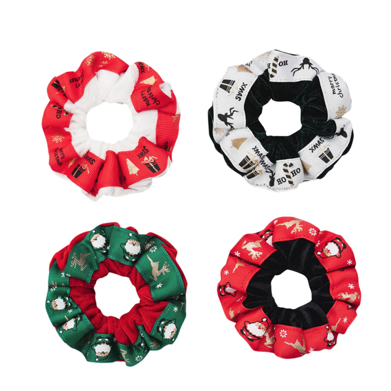 4pcs Christmas Hair Ties Set - Stretchy Decorative Hair Bands & Scrunchies for Women & Girls | Festive Holiday Ponytail Accessories for Christmas Parties & Gifts
